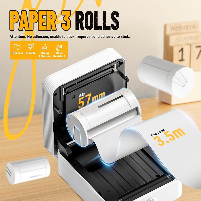 Nelko Genuine Self-Adhesive Thermal Printer Stickers, Compatible with PM230 Mini Sticker Printer, Black on White, 54mmx3.5m, 3 Rolls, Transparent - Image 2